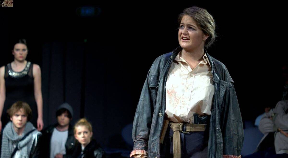 SAVAGERY: Reamus Youth Theatre actor Maddy Lardner as Titus in the bloody remake of Shakespeare's tragedy. Picture: CARLEEN CORRIE