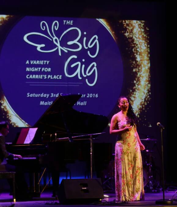 THE BIG GIG: Opera singer Emily Mwila performing at the Big Gig at Maitland Town Hall on Saturday night. The event raised more than $50,000 for Carrie's Place. Picture: Jonathan Carroll