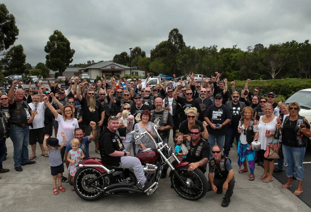 SUPPORT: Kallan Egar (centre on bike) surrounded by the Coalfields American Motorcycle Club and community members for a fundraiser. Picture: Max Mason Hubers