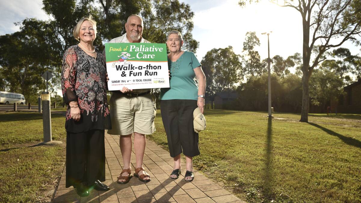 WALKING TALL: Pat Allen with Noel and Fay Allwood at Tocal Agricultural College, where this year's walkathon and fun run will be held. PICTURE: PERRY DUFFIN