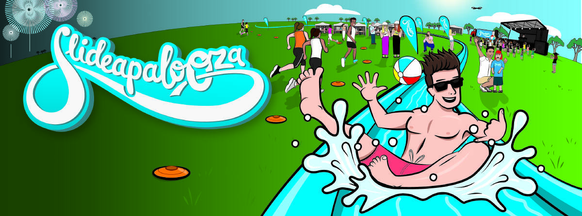 SLIDEAPALOOZA: A banner for the event that aims to bring the longest water slide in the World to the Hunter Valley in January. Picture: Supplied