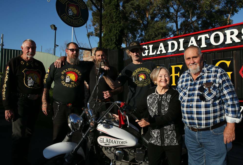 GOOD CAUSE: Gladiators members Reggie, Cheffo, Bones and Scotty with palliative care representatives Pat Allen and Noel Allwood in the lead up to the fundraiser. Picture: Max Mason-Hubers