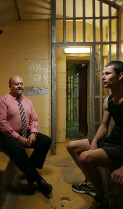 FREE: Samaritans CEO Peter Gardiner with reformed prisoner Gary Brown at Maitland Gaol. Picture: Max Mason Hubers