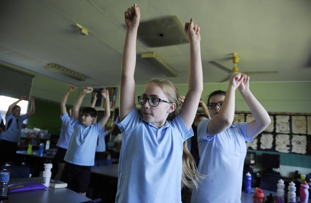 PRACTICE: Students at Tarro public rehearse their dance moves for the parade on Saturday. They will be the only Hunter school in the zoo's birthday parade. Picture: Perry Duffin