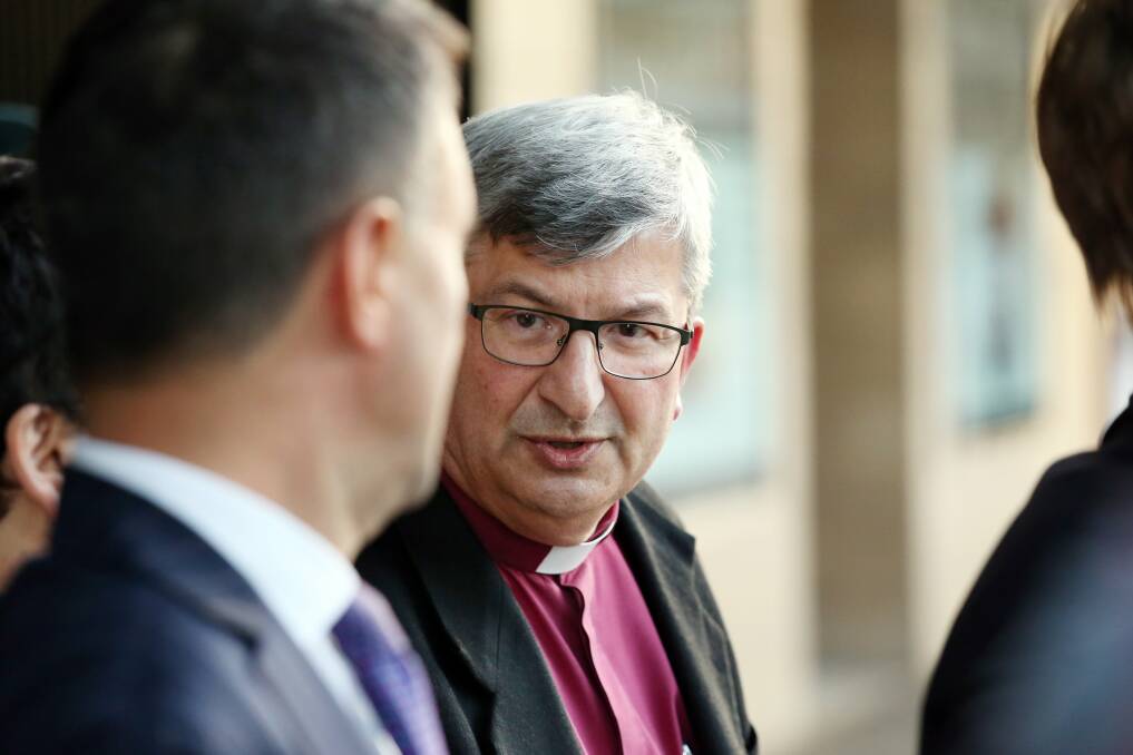 Archbishop Roger Herft outside Newcastle Courthouse on Thursday after a day of evidence at the Royal Commission into Institutional Responses to Child Sexual Abuse looking at Newcastle Anglican diocese.   