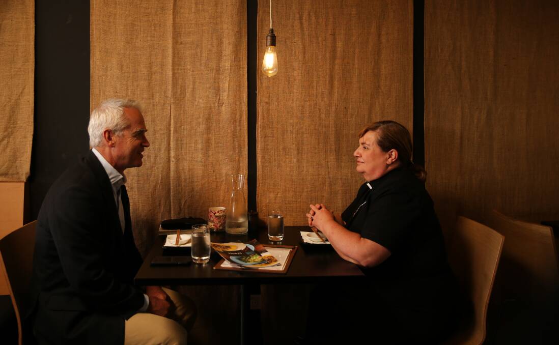 The Very Reverend Katherine Bowyer at lunch with Scott Bevan. Picture: Marina Neil