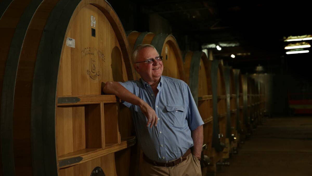 BARRELLING FORWARD: Bruce Tyrrell in the winery that has been attached to his family's name for more than a century and a half. Picture: Simone De Peak 