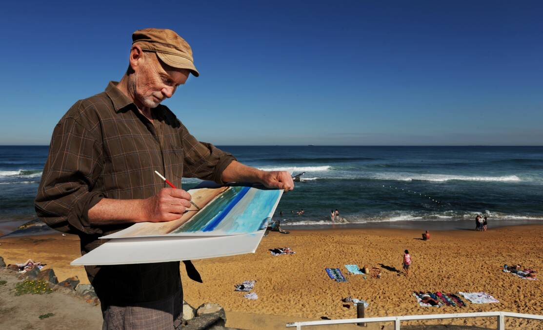 John Earle doing a painting study at Bar Beach. Picture: Simone De Peak