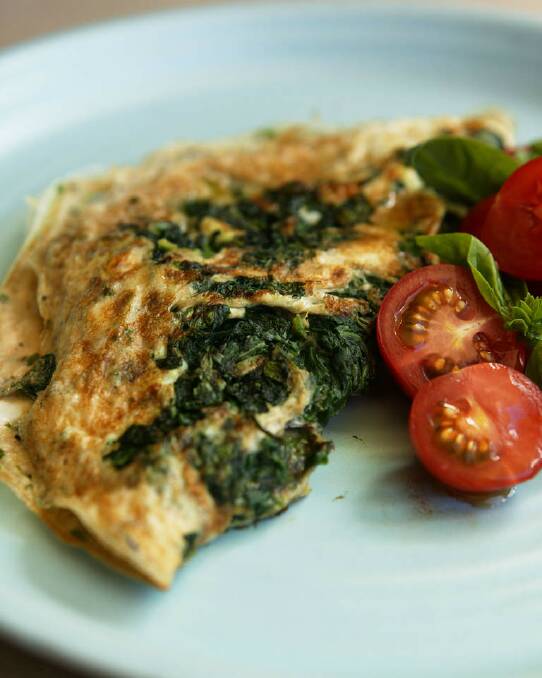 Jill Dupleix's egg white omelette with spinach <a href="http://www.goodfood.com.au/good-food/cook/recipe/egg-white-omelette-with-spinach-20111019-29va9.html"><b>(RECIPE HERE).</b></a> Photo: Jennifer Soo