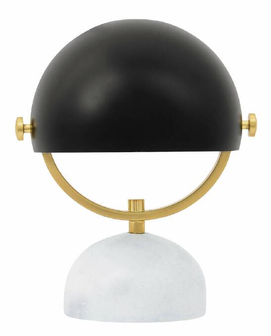 This brass, marble and matt black metal lamp ticks all the must have elements for bang-on style. The shade tilts up and down so light can be directed in a specific direction. $135, beaconlighting.com.au. Photo: Supplied