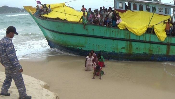 Five Sri Lankan women disembarked the boat against the orders of the Indonesian authorities. Photo: Fadly