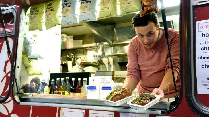 Chef Simon Lawson, who runs Agape Organic Food Truck, offers spelt rolls and spelt brownies. Photo: Steven Siewert