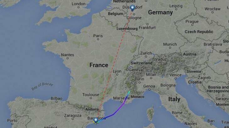 The Germanwings flight 4U9525 was off course as reported by live air traffic website FlightRadar24. Photo: FlightRadar24