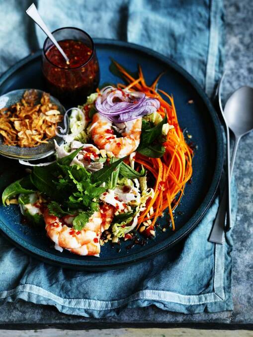 Neil Perry's Vietnamese chicken and prawn coleslaw with nuoc cham sauce <a href="http://www.goodfood.com.au/good-food/cook/recipe/vietnamese-chicken-and-prawn-coleslaw-20140519-38iu4.html"><b>(recipe here).</b></a> Photo: William Meppem