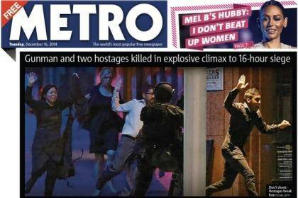 The cover of the Metro newspaper in London. Photo: The Metro