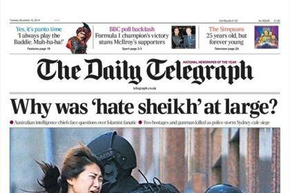 The Sydney siege in the  Telegraph of London. Photo: Telegraph, London