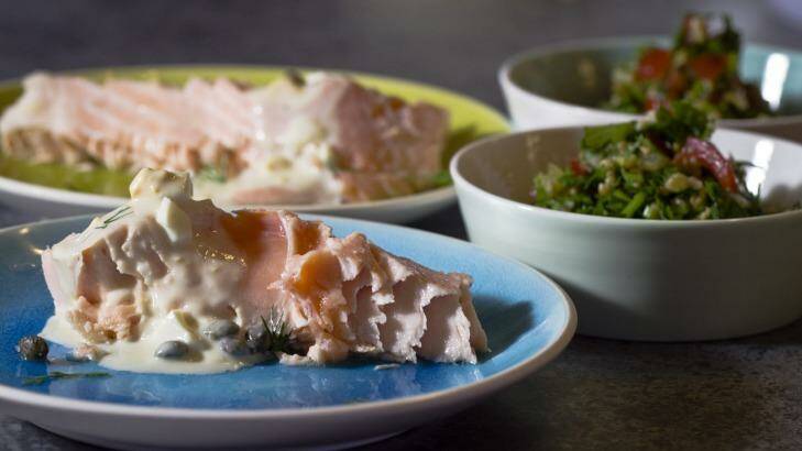 Poached salmon with lemon and caper sauce. Photo: Steve Shanahan