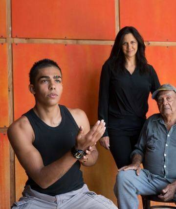 Corroboree Sydney's artistic director Hetti Perkins in 2013 with dancer Karwin Knox (left) and Roy Kennedy from the Corroboree Council of Elders. Photo: Anna Kucera