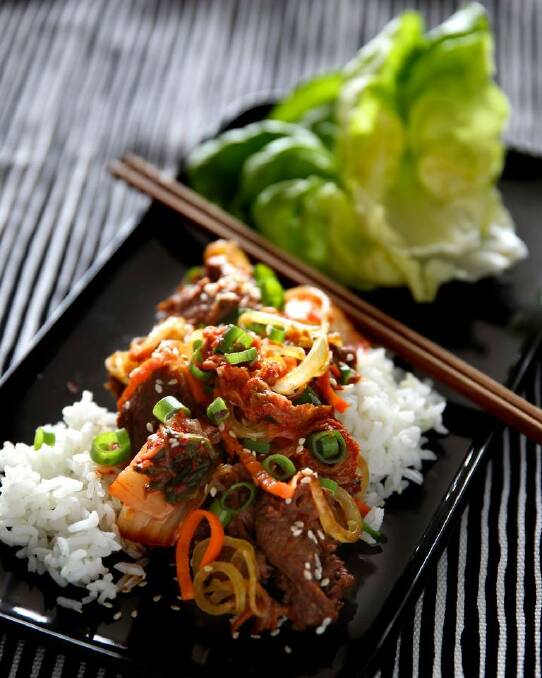 Kimchi adds punch to a simple beef stir-fry <a href="http://www.goodfood.com.au/good-food/cook/recipe/beef-with-kimchi-20130430-2iqiz.html?rand=1381895527201"><b>(RECIPE HERE).</b></a> Photo: Edwina Pickles