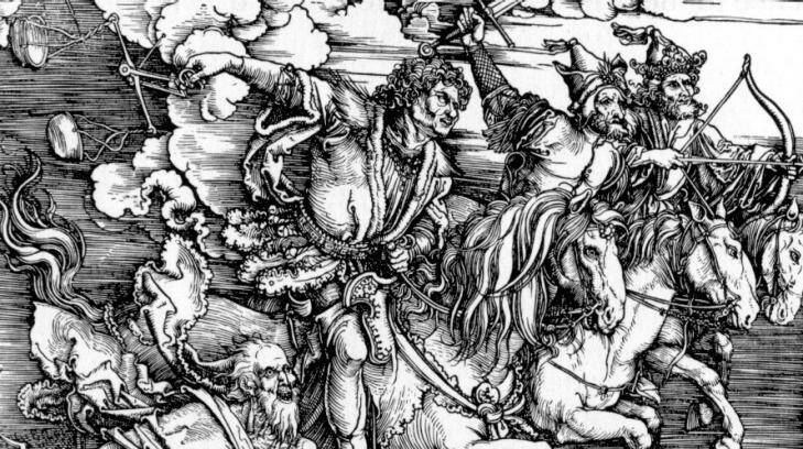 The Four Horsemen of the Apocalypse. Woodcut c.1496 by Albrecht Durer: