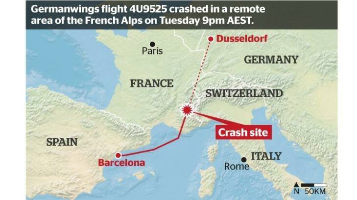 The location of the Germanwings flight 4U9525 crash in the French Alps.