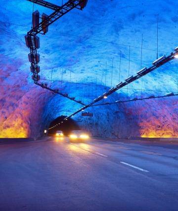Laerdal Tunnel, Laerdalstunnelen one of more than 900 tunnels which drill through Norway's hills and mountains.