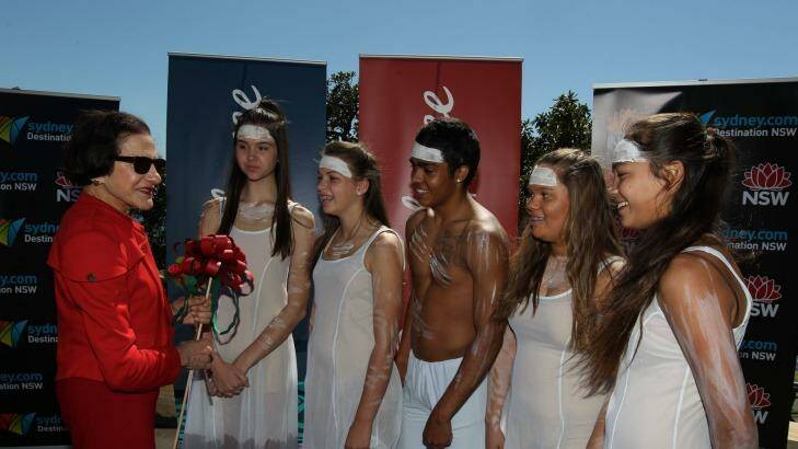 Former NSW Governor Marie Bashir with school students at the launch of Corroboree Sydney in 2013. Photo: Peter Rae