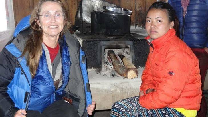 Virginia Dixon, a Canberra nurse who helped set up a clinic in Nepal, in Nepal a few weeks ago with nurse Sonam Ongmo Tamang, who is now missing and feared dead. Photo: Supplied