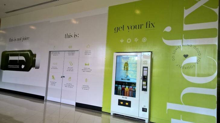 The new The Fix cold pressed juice vending machine in the Canberra Centre. Photo: Jovan Pejic