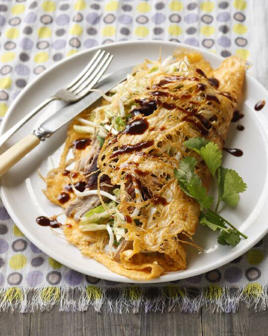 Try an eggnet omelet with Asian-style duck <a href="http://www.goodfood.com.au/good-food/cook/recipe/eggnet-omelet-with-asianstyle-duck-20121123-29uhn.html?rand=1393565184445"><b>(RECIPE HERE).</b></a> Photo: Marina Oliphant