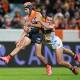 Livewire debutant Darcy Jones proved a handful for the Lions, kicking two goals for the Giants. (Lukas Coch/AAP PHOTOS)