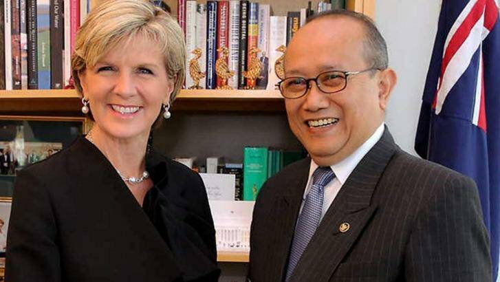 Foreign Minister Julie Bishop and Indonesia's ambassador to Australia, Nadjib Riphat Kesoema, during happier times.