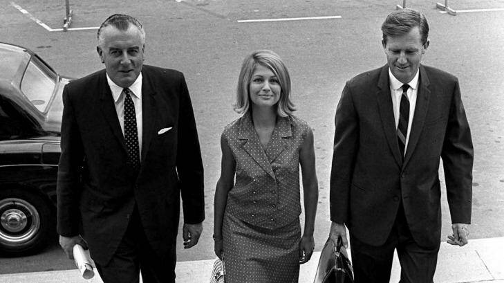 Gough Whitlam, Kay Swinney and John Menadue arrive at Parliament House in 1967. Photo: Fairfax Archive