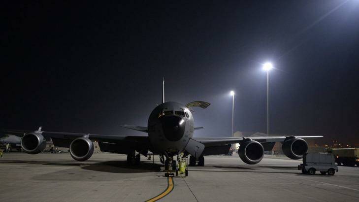 Ready and off: A US Air Forces refuelling squadron Stratotanker prepares for  a mission to Syria.