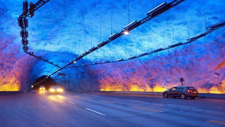 Laerdal Tunnel, Laerdalstunnelen one of more than 900 tunnels which drill through Norway's hills and mountains.
