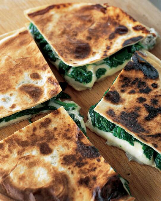 Jill Dupleix's spinach and cheese quesadilla <a href="http://www.goodfood.com.au/good-food/cook/recipe/blue-cheese-quesadilla-20111019-29v9g.html"><b>(RECIPE HERE).</b></a> Photo: Supplied