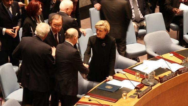 Julie Bishop with other leaders at the UN Security Council. Photo: Latika Bourke