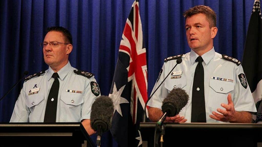 AFP Deputy Commissioner Mike Phelan and Commissioner Andrew Colvin at the press conference on Monday. Photo: Alex Ellinghausen 