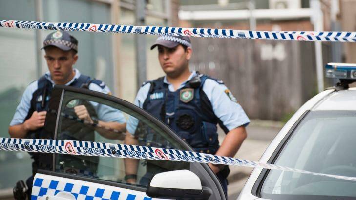 Police at Adnum Lane, Bankstown, where the teens were arrested. Photo: Christopher Pearce