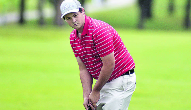 Nathan Miller lines up a putt during the Maitland Pro-Am.
