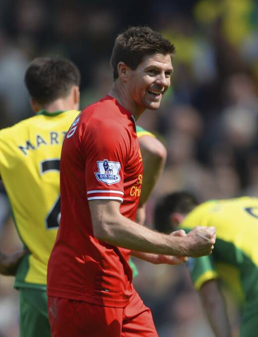  Liverpool captain Steven Gerrard celebrates beating Norwich City.