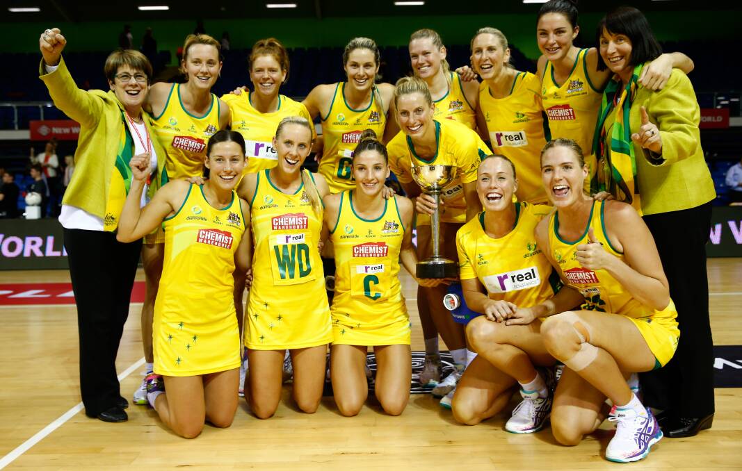 The Diamonds celebrate a shut-out series win against New Zealand.