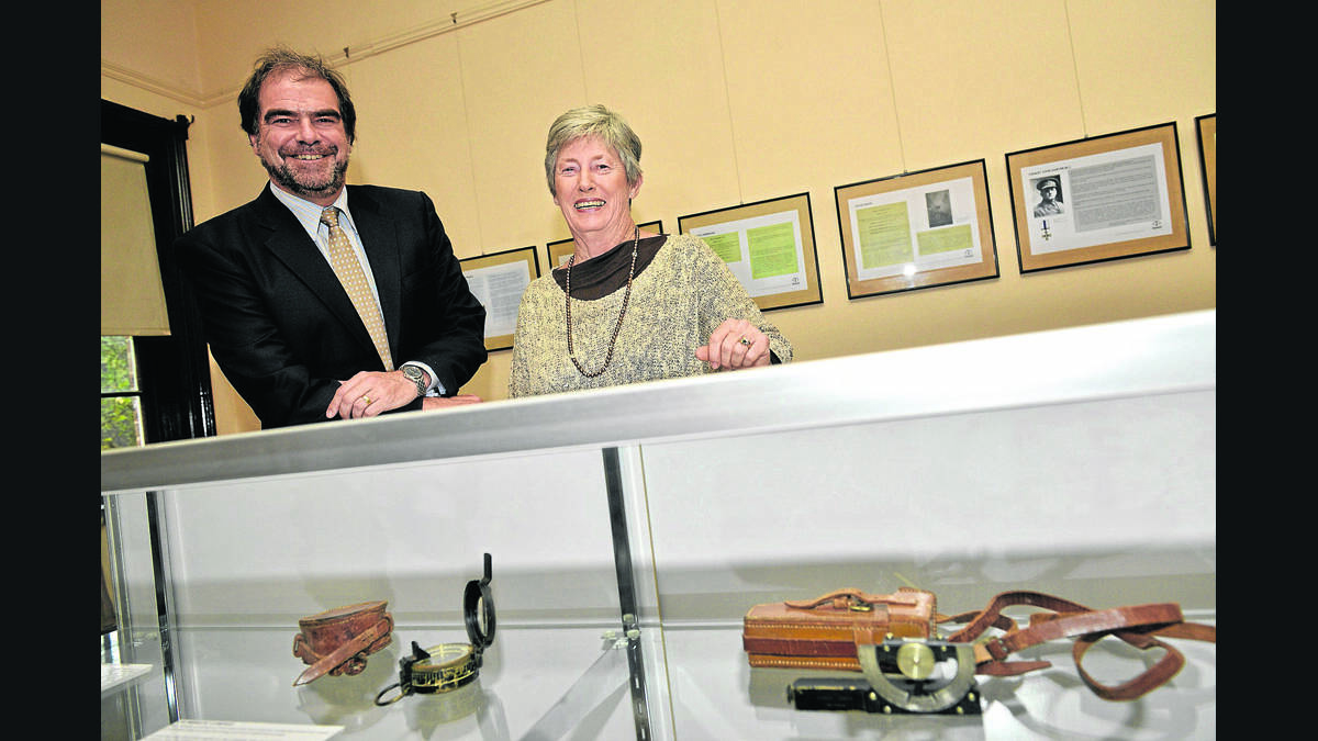 PART OF OUR HISTORY: Dr Chris Yeats and Maitland Regional Museum director Janece McDonald with some of the items used by soldiers in the WWI Tunnelling Corps.	Picture by STUART SCOTT 
