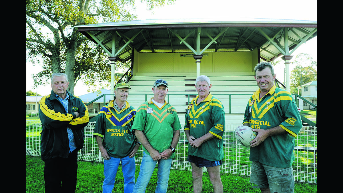 FOND MEMORIES:  Glenn Wilks, Kevin McCarthy, Kevin Trowbridge, Greg Egar and Nick Callinan are among the old Bulls ready to relive the golden days at the Morpeth Bulls reunion. 	Picture  by CATH BOWEN