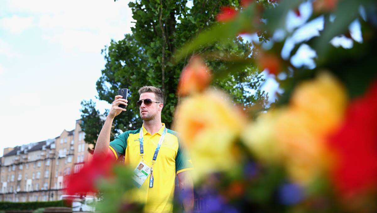 Australian swimmer James Magnussen takes a selfie  at the Kelvin Grove Art Gallery and Museum in Glasgow to prove the sun does shine in Scotland.