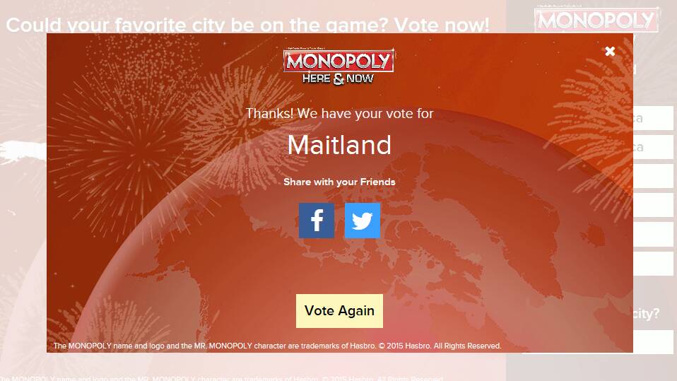 How to vote for Maitland to get on the Monopoly board