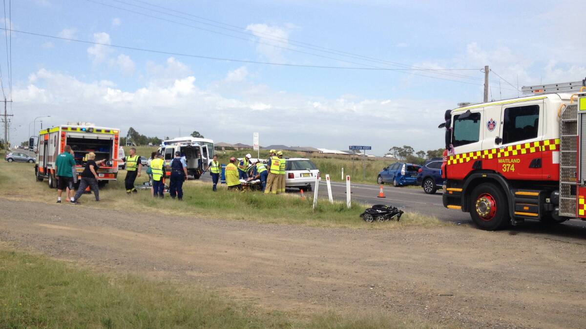 Emergency services are attending a Gillieston Heights crash. PHOTO: Cath Bowen