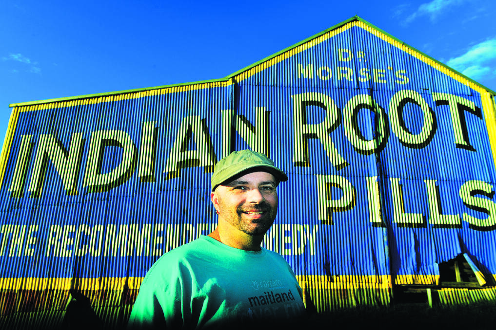 FACEBOOK FRENZY: Aaron Golledge at the Indian Root Pills shed on Morpeth Road. 