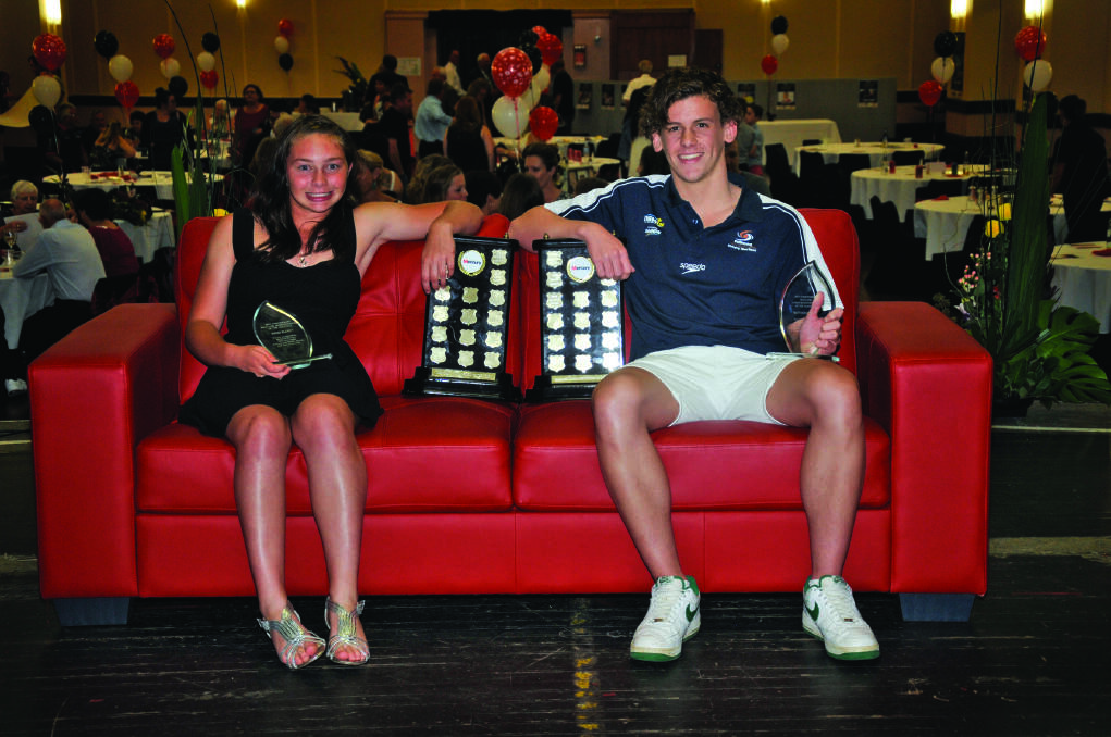 LAST YEAR’S WINNERS:  Maddi Elliott and Matthew Pender with their trophies for Sportsperson of the Year and Young Sportsperson of the Year.	