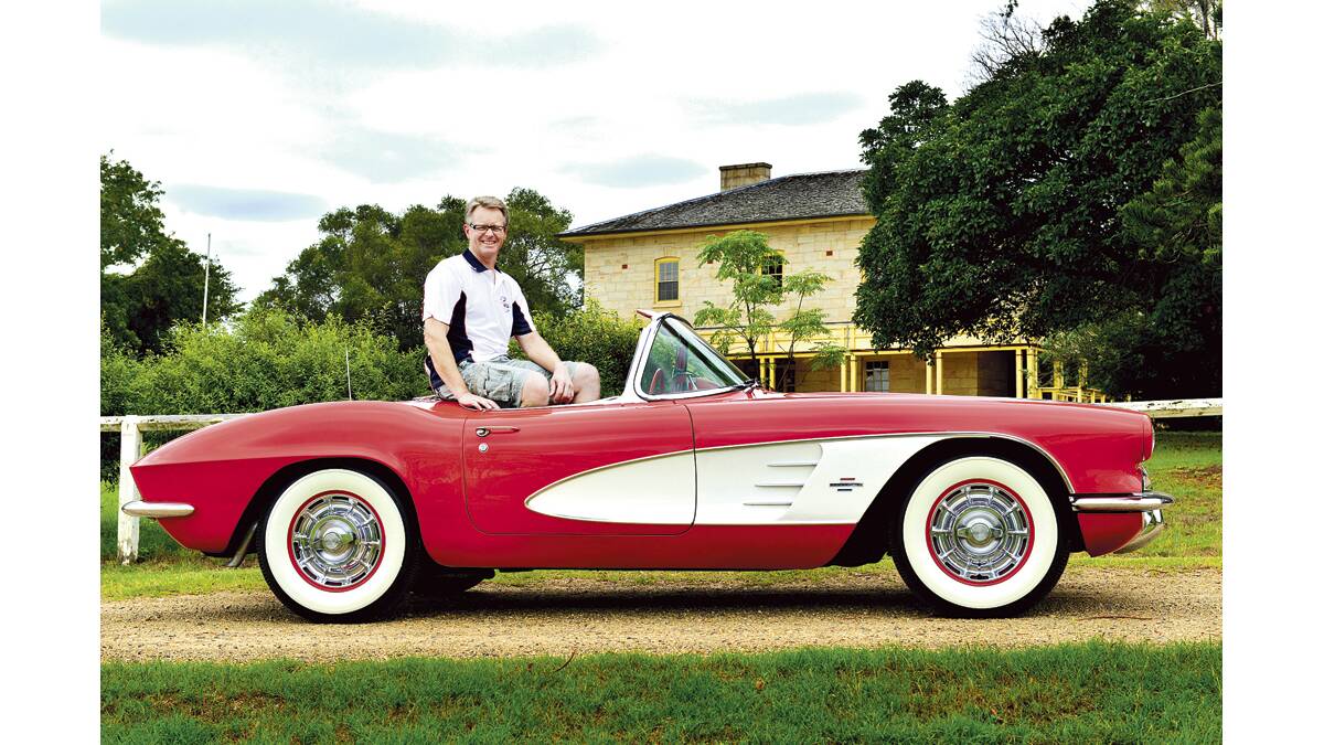 CLASSIC CARS: Alex Clements with his 1961 Chevrolet Corvette, which will be on show at the Morpeth Motorama on Sunday. 